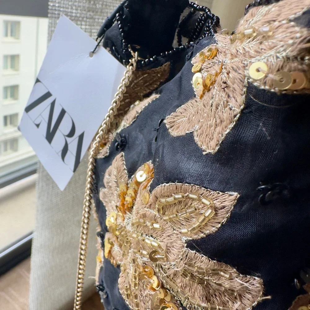 ZARA Floral Embroidery Bucket Bag!! NWT - Picture 9 of 12